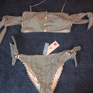 Olive Green Striped Bikini